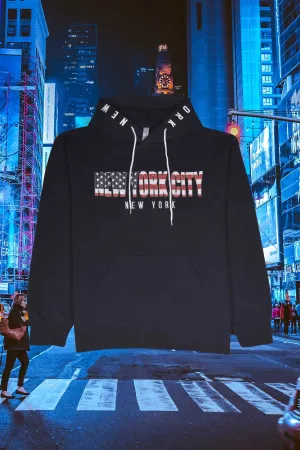 New York City, Embroidered Patriotic Hoodie With Hood Graphic - Navy