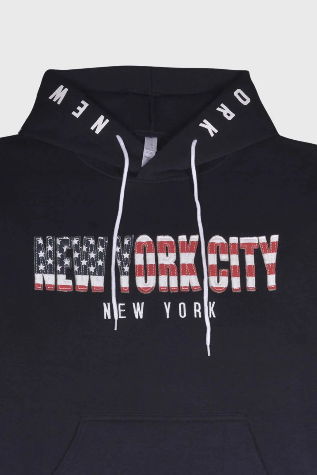 New York City, Embroidered Patriotic Hoodie With Hood Graphic - Navy