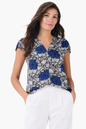 NIC ZOE Blue/Multi Petal Bloom V-Neck Cap Sleeve Top M241662
