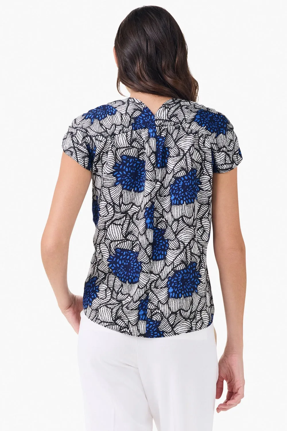 NIC ZOE Blue/Multi Petal Bloom V-Neck Cap Sleeve Top M241662