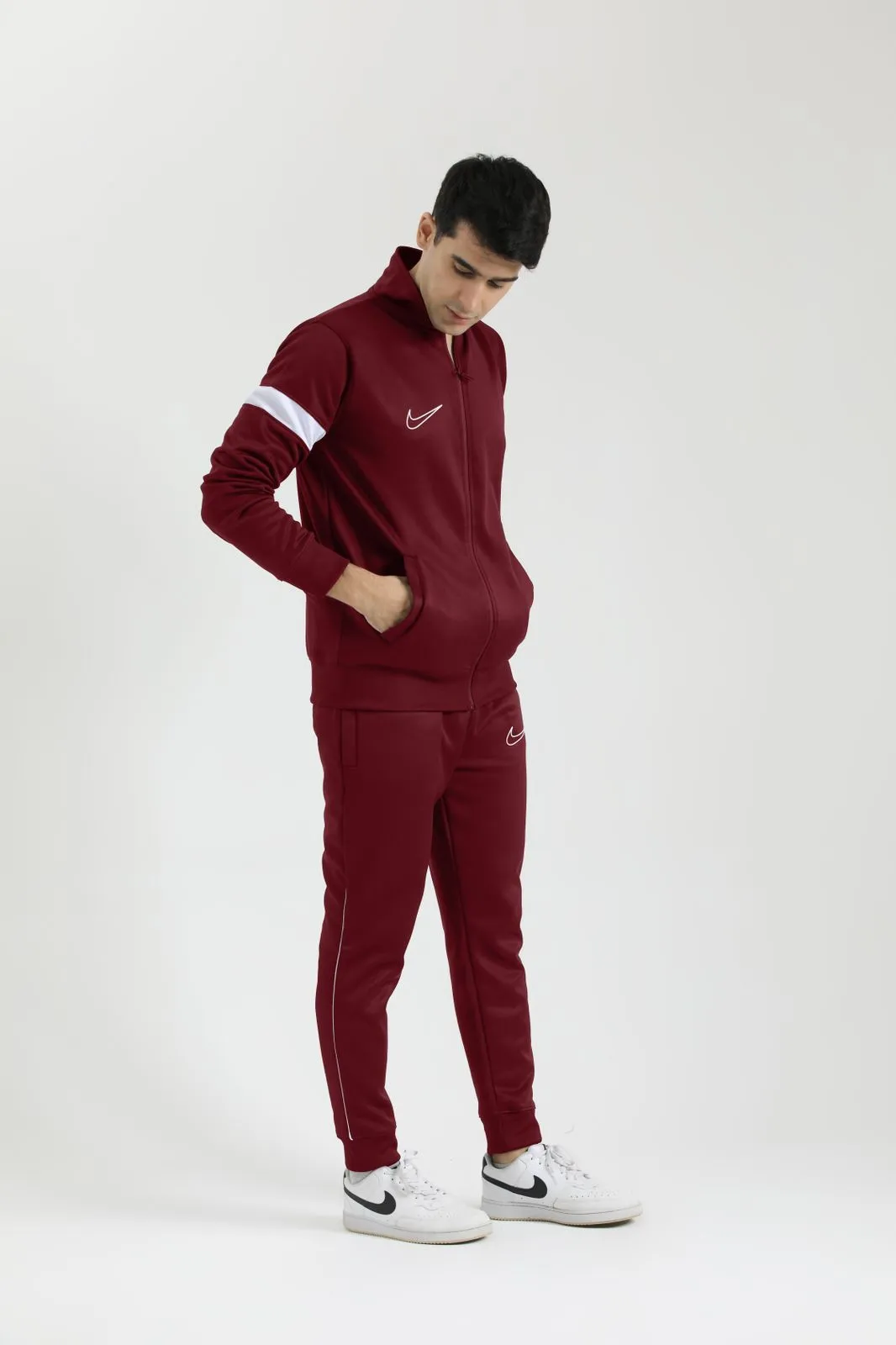 Nik Premium Tracksuit - Mehroon White