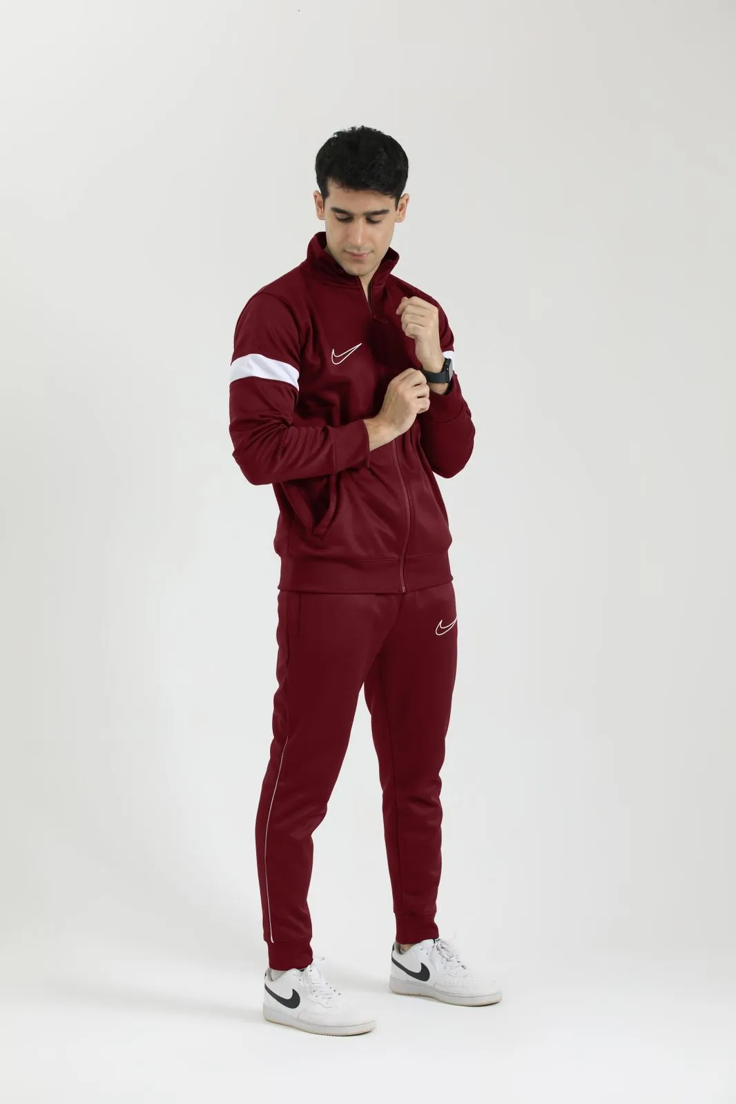 Nik Premium Tracksuit - Mehroon White