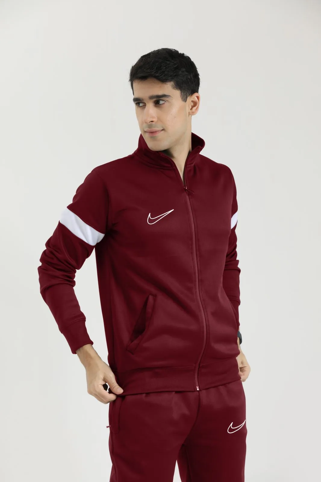 Nik Premium Tracksuit - Mehroon White