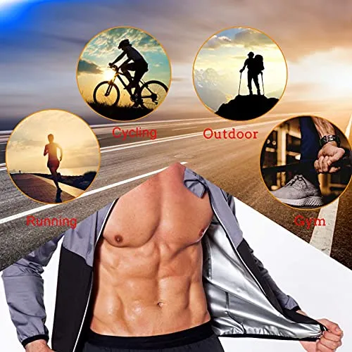 NINGMI Sauna Suit for Men Sweat, Thermal Workout Jackets Mens Gym Weight Loss, Slimming Shirt Fitness Zipper Long Sleeve Sweatsuit