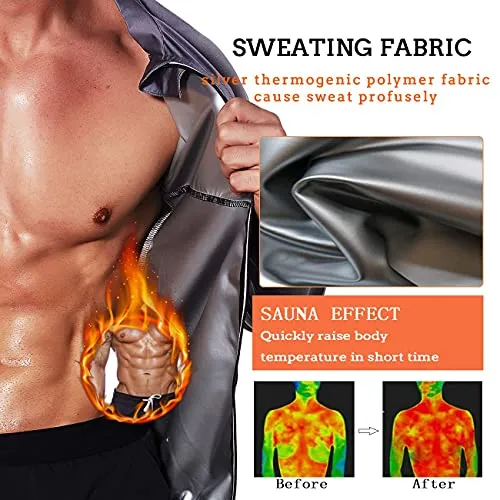 NINGMI Sauna Suit for Men Sweat, Thermal Workout Jackets Mens Gym Weight Loss, Slimming Shirt Fitness Zipper Long Sleeve Sweatsuit