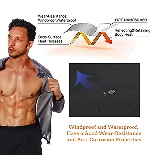 NINGMI Sauna Suit for Men Sweat, Thermal Workout Jackets Mens Gym Weight Loss, Slimming Shirt Fitness Zipper Long Sleeve Sweatsuit