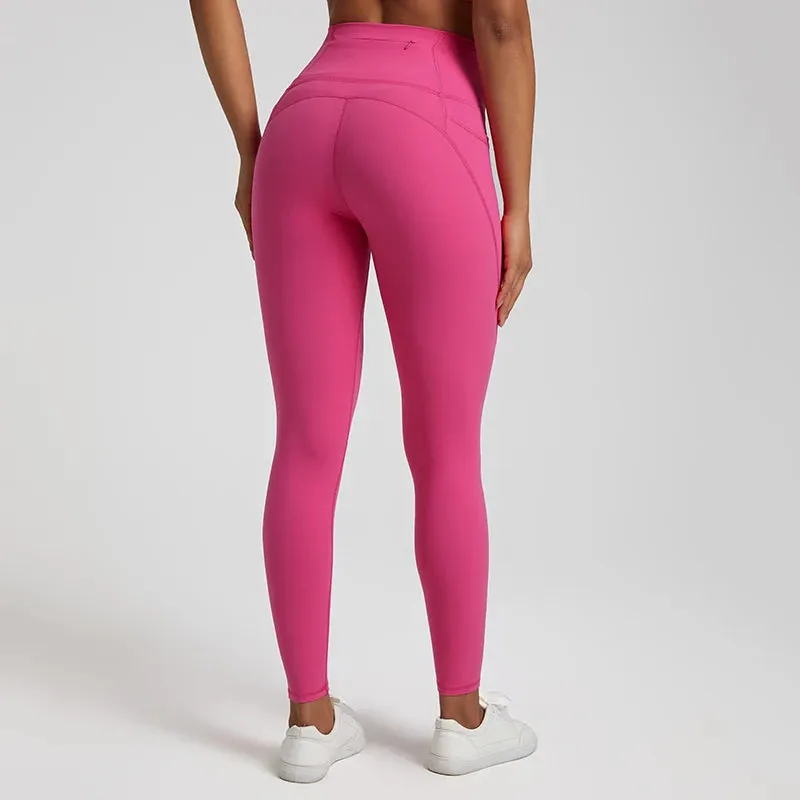 Nude No Front Seam Yoga Pants with 3 Pockets - Push Up Leggings for Gym and Fitness