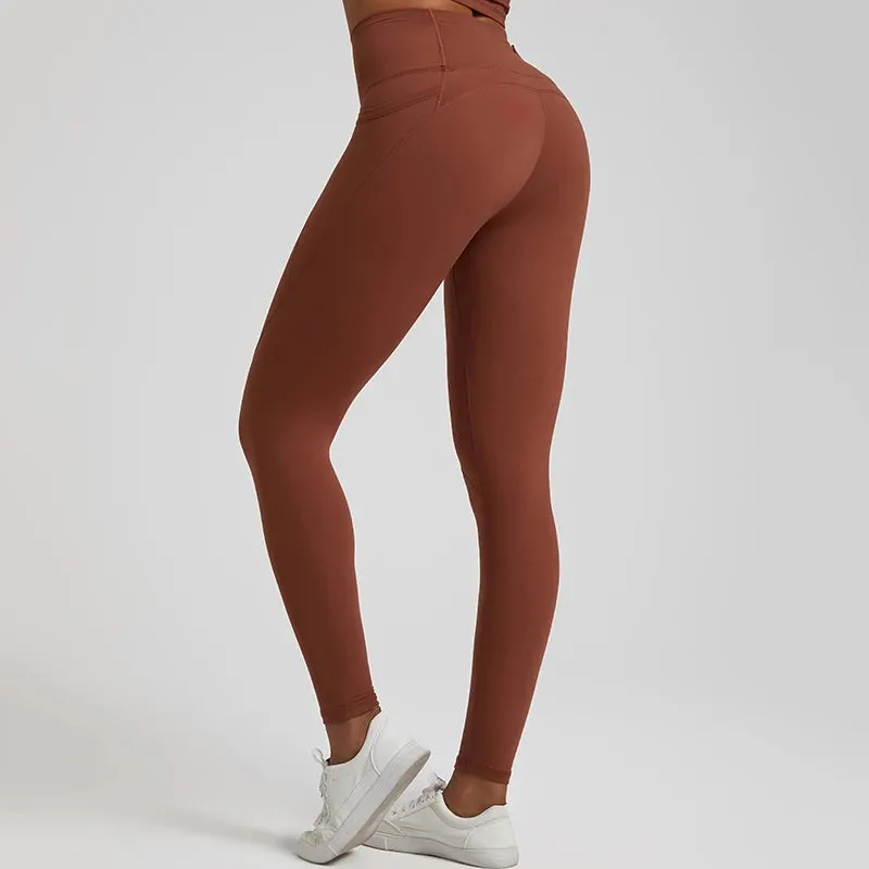 Nude No Front Seam Yoga Pants with 3 Pockets - Push Up Leggings for Gym and Fitness