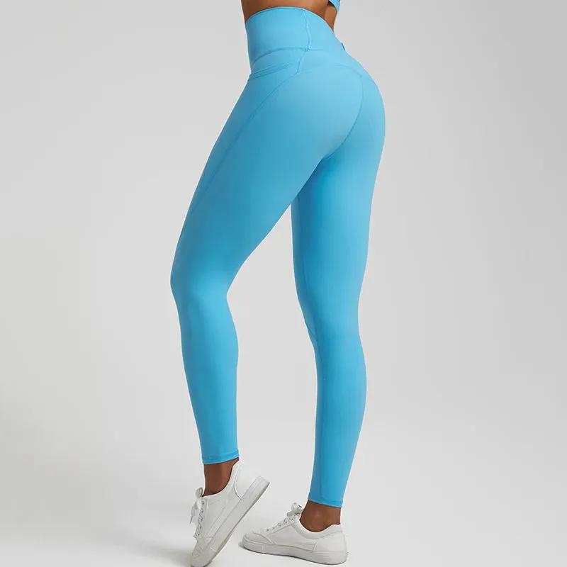 Nude No Front Seam Yoga Pants with 3 Pockets - Push Up Leggings for Gym and Fitness