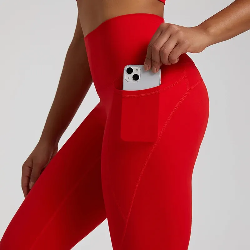 Nude No Front Seam Yoga Pants with 3 Pockets - Push Up Leggings for Gym and Fitness