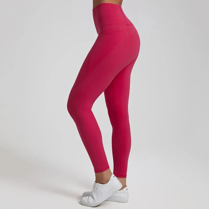 Nude No Front Seam Yoga Pants with 3 Pockets - Push Up Leggings for Gym and Fitness