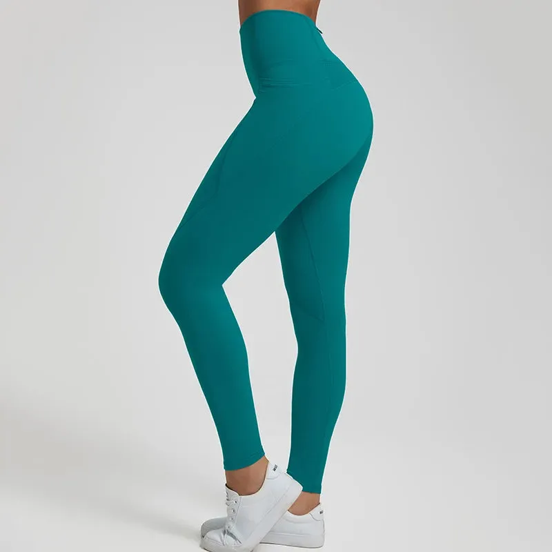 Nude No Front Seam Yoga Pants with 3 Pockets - Push Up Leggings for Gym and Fitness
