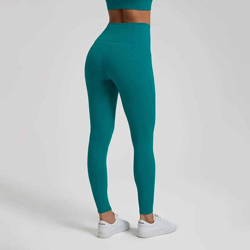 Nude No Front Seam Yoga Pants with 3 Pockets - Push Up Leggings for Gym and Fitness