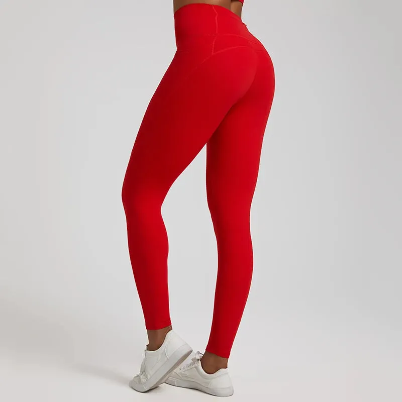 Nude No Front Seam Yoga Pants with 3 Pockets - Push Up Leggings for Gym and Fitness