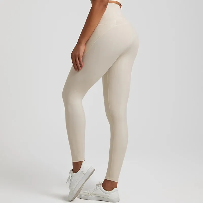 Nude No Front Seam Yoga Pants with 3 Pockets - Push Up Leggings for Gym and Fitness
