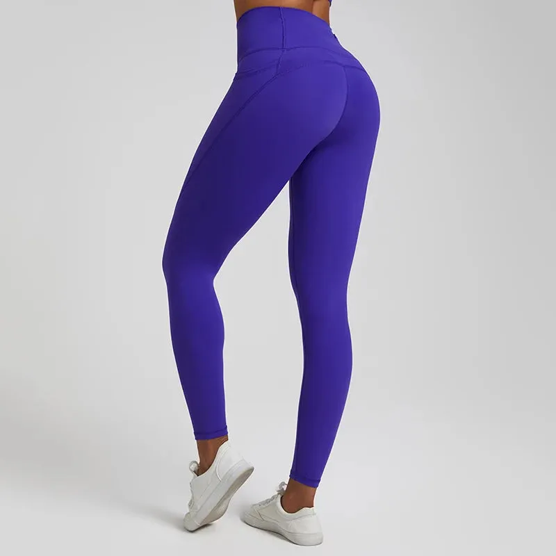Nude No Front Seam Yoga Pants with 3 Pockets - Push Up Leggings for Gym and Fitness