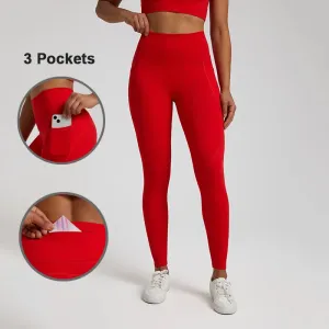Nude No Front Seam Yoga Pants with 3 Pockets - Push Up Leggings for Gym and Fitness