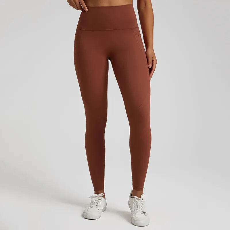 Nude No Front Seam Yoga Pants with 3 Pockets - Push Up Leggings for Gym and Fitness