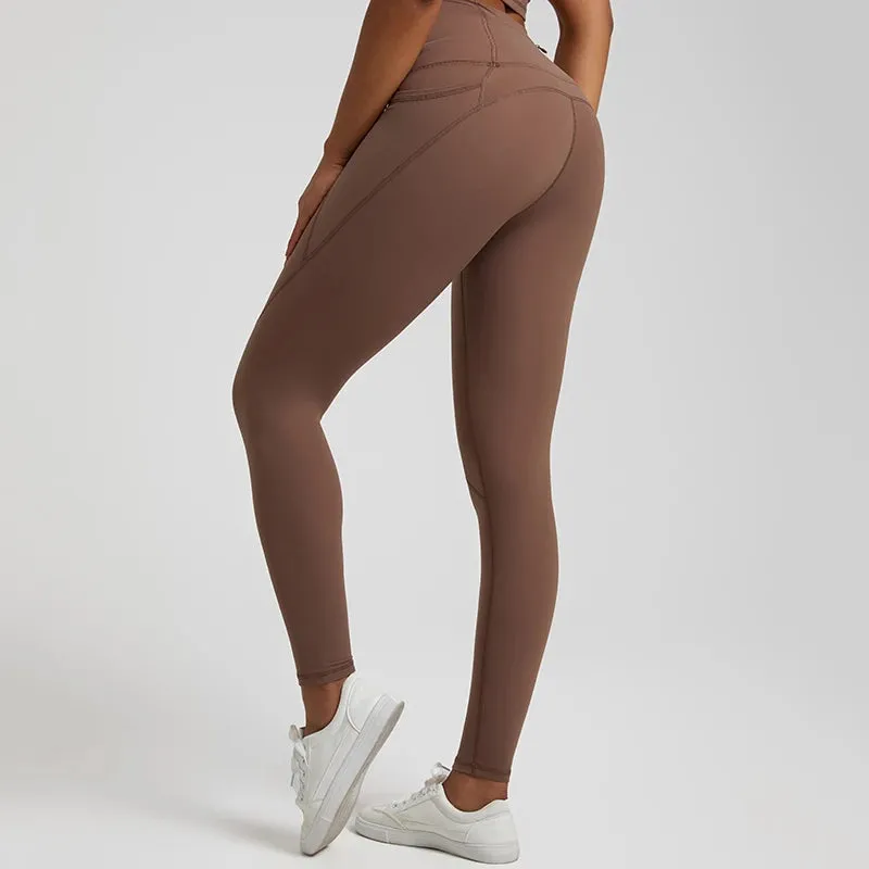 Nude No Front Seam Yoga Pants with 3 Pockets - Push Up Leggings for Gym and Fitness