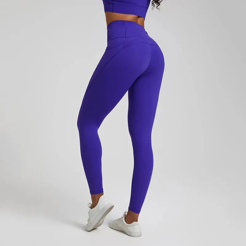 Nude No Front Seam Yoga Pants with 3 Pockets - Push Up Leggings for Gym and Fitness