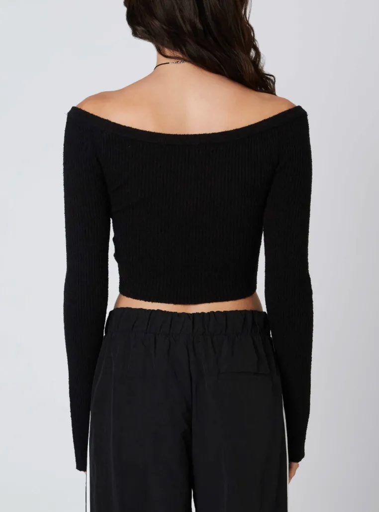 Off Shoulder Knit Scalloped Hemline Top