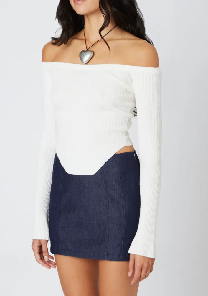 Off Shoulder Knit Scalloped Hemline Top