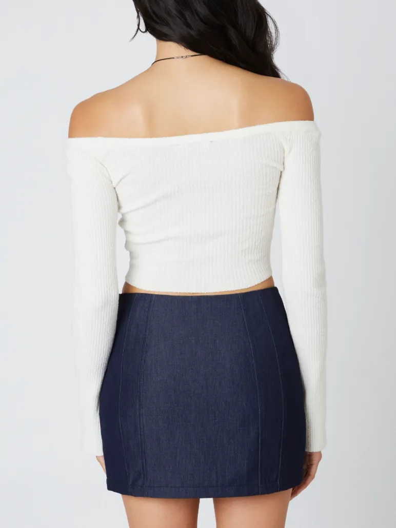 Off Shoulder Knit Scalloped Hemline Top