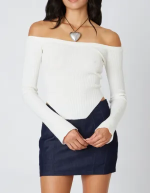 Off Shoulder Knit Scalloped Hemline Top