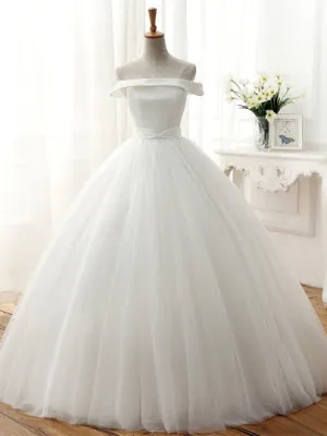 Off-The-Shoulder Tulle Ball Gown Wedding Dress