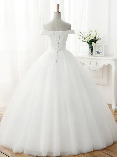 Off-The-Shoulder Tulle Ball Gown Wedding Dress