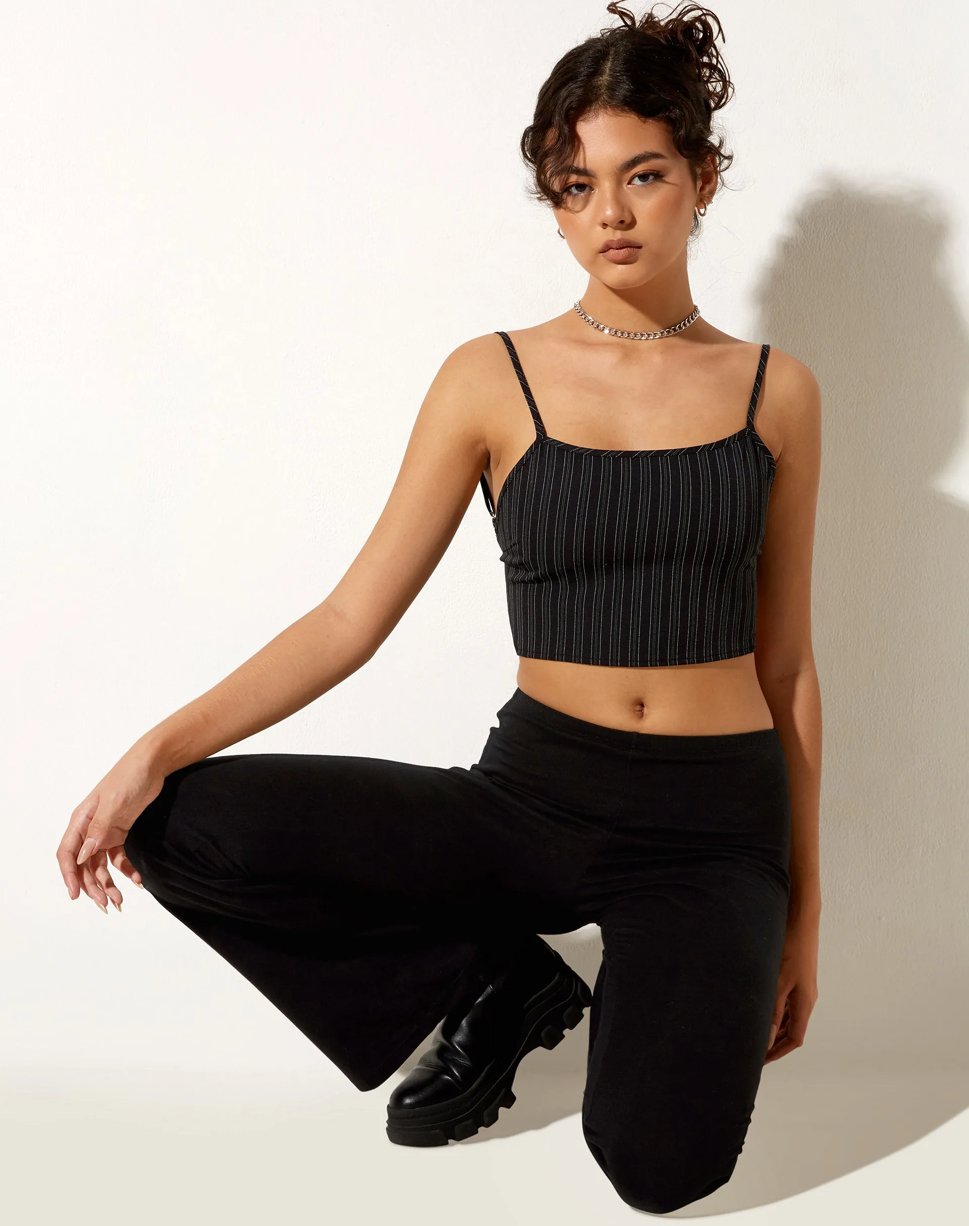 Ojjas Crop Top in Irregular Stripe Black