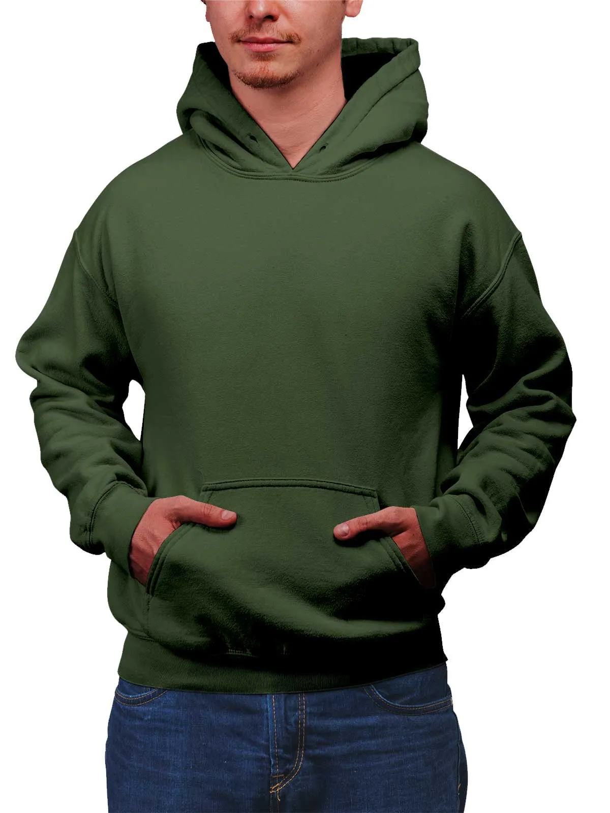 Olive Green Plain Cotton Hoodie for Men & Women