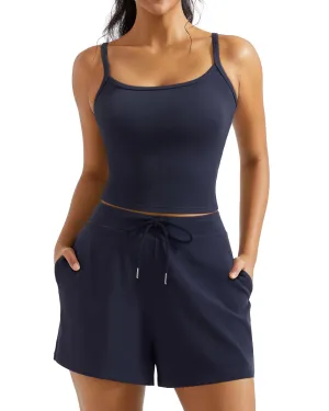OMKAGI Womens 2 Piece Outfits Sleeveless Striped Tank Tops Sweat Shorts Sets 2 Pockets(M,334-Blue)