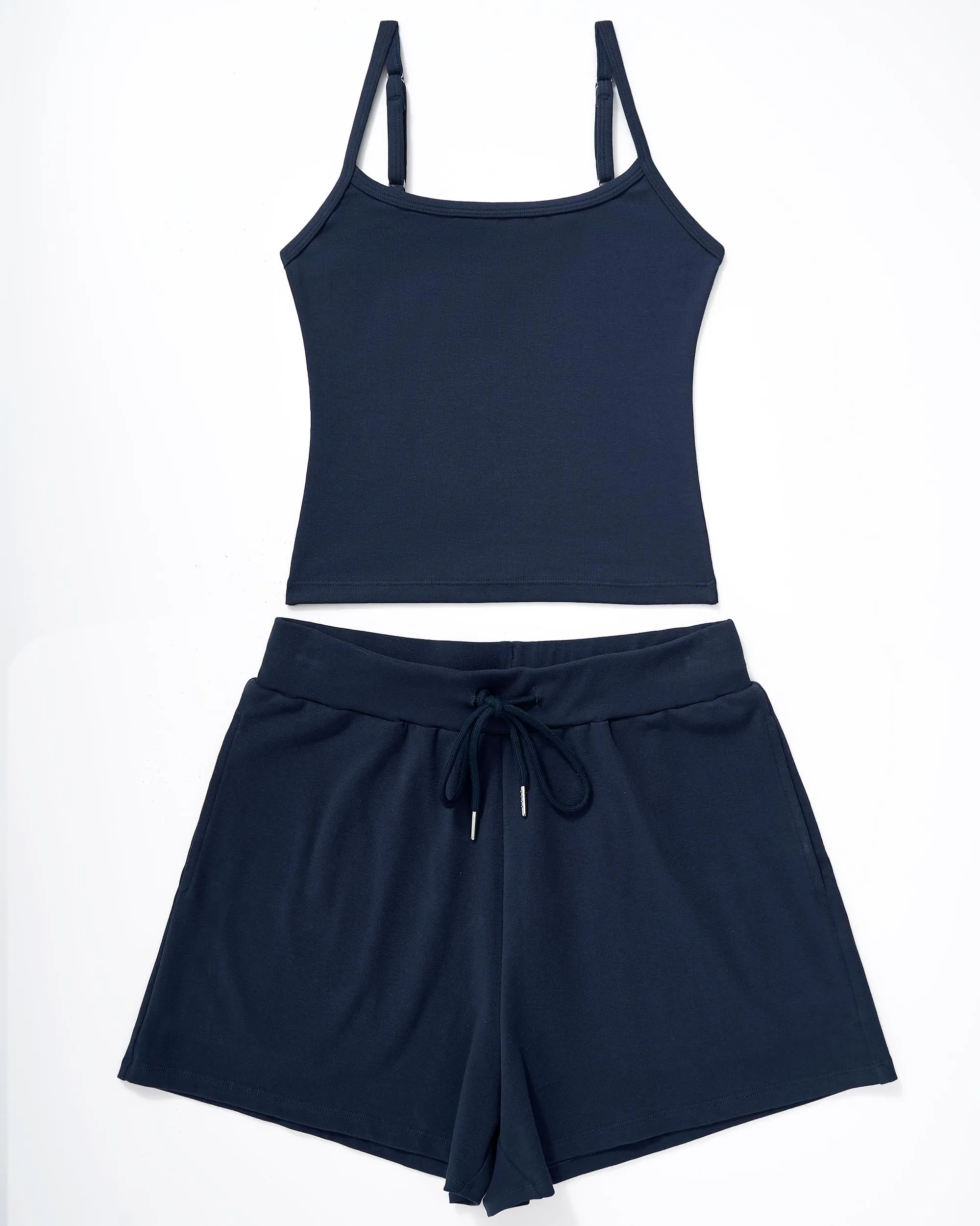 OMKAGI Womens 2 Piece Outfits Sleeveless Striped Tank Tops Sweat Shorts Sets 2 Pockets(M,334-Blue)
