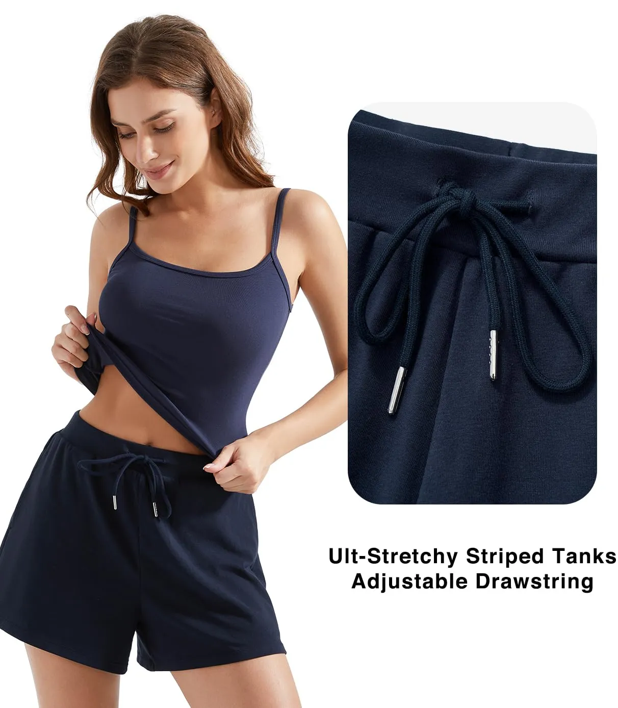 OMKAGI Womens 2 Piece Outfits Sleeveless Striped Tank Tops Sweat Shorts Sets 2 Pockets(M,334-Blue)
