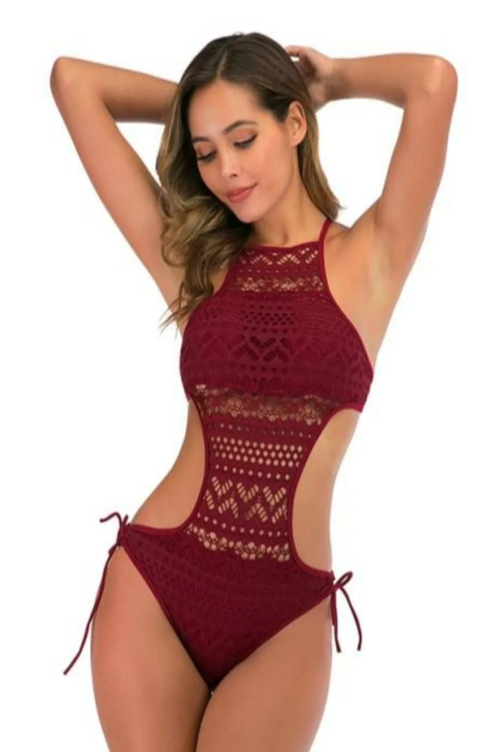 One Piece Open Sides Lace Swimsuit