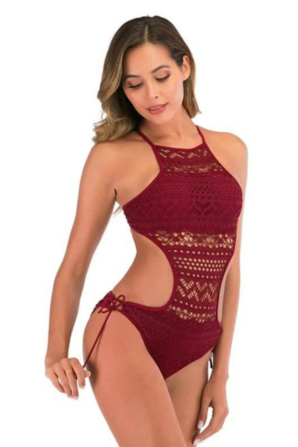 One Piece Open Sides Lace Swimsuit