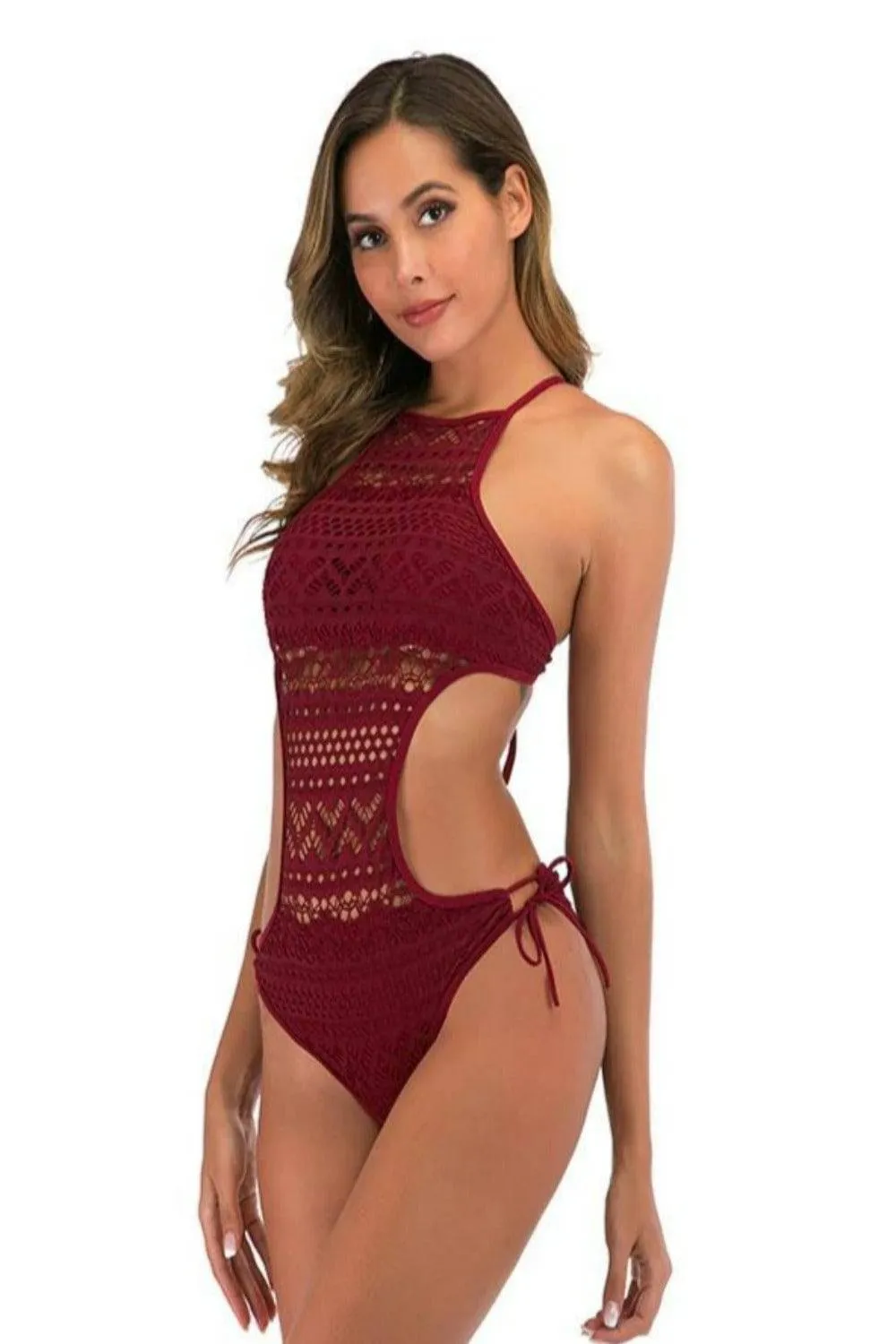 One Piece Open Sides Lace Swimsuit