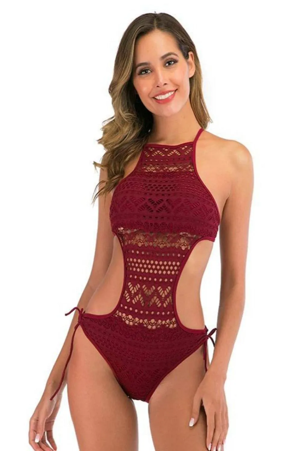 One Piece Open Sides Lace Swimsuit
