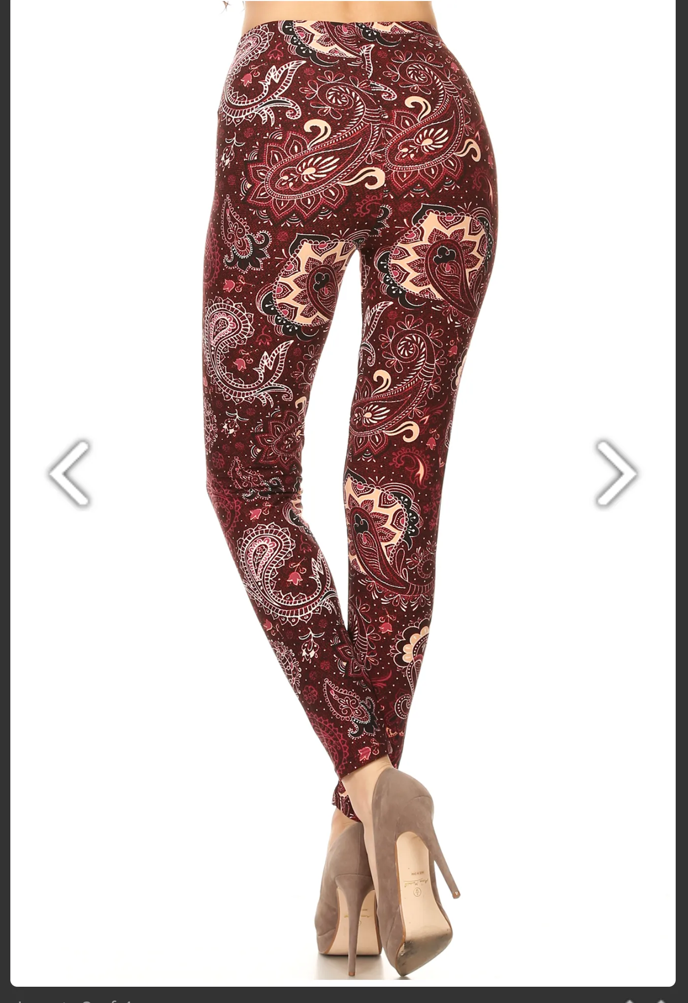 One Size Burgundy & Creme Paisley Print Leggings