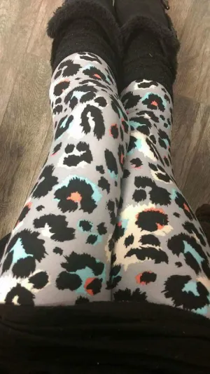 One Size Leopard Print Leggings on Grey Background