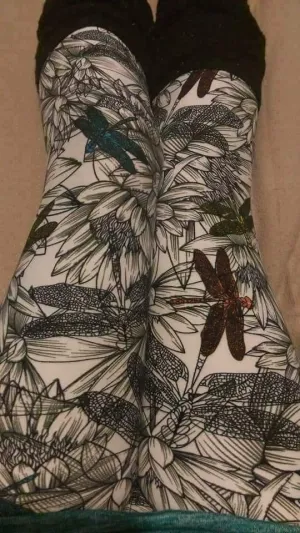 One Size Teal & Orange Dragonfly Print on Black & White Background