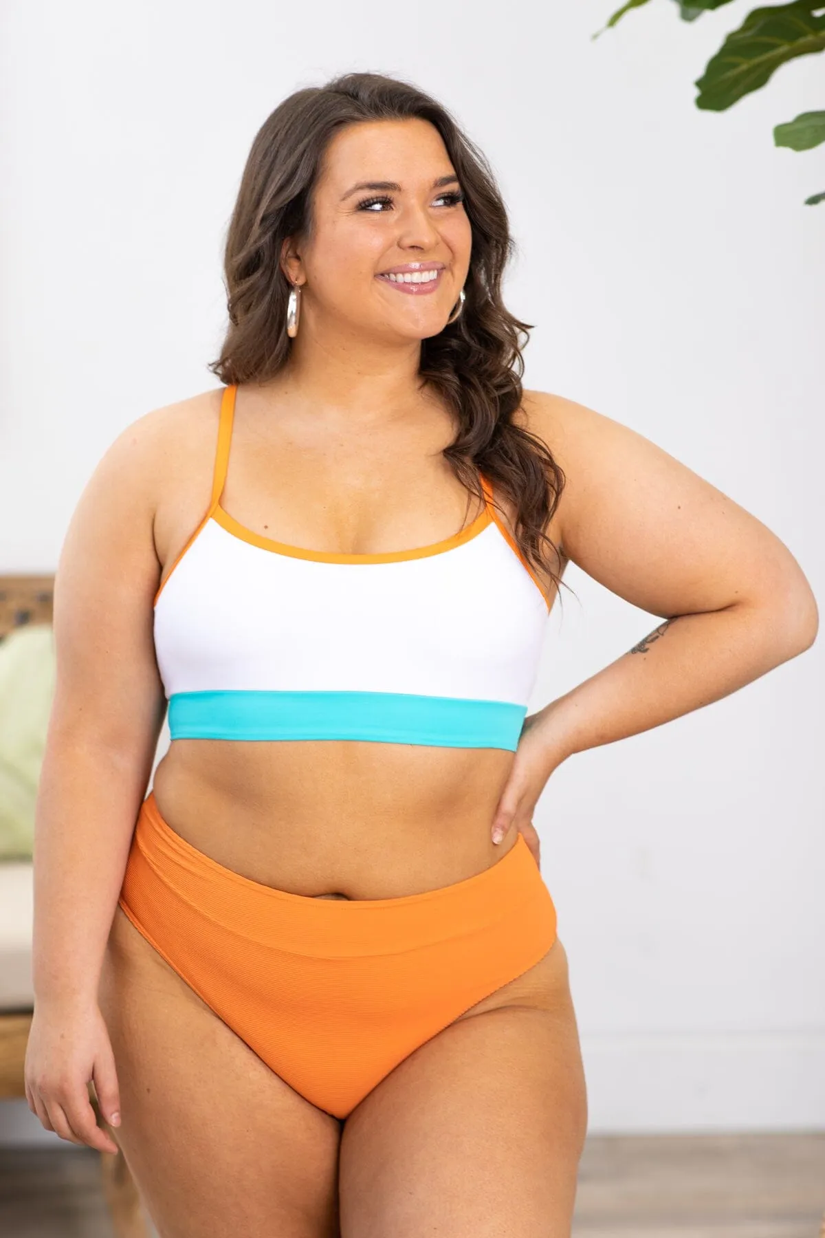 Orange and White Two Piece Swimsuit