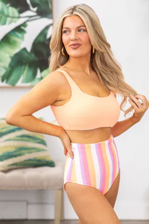 Orange Ribbed Twisted Back Swim Top
