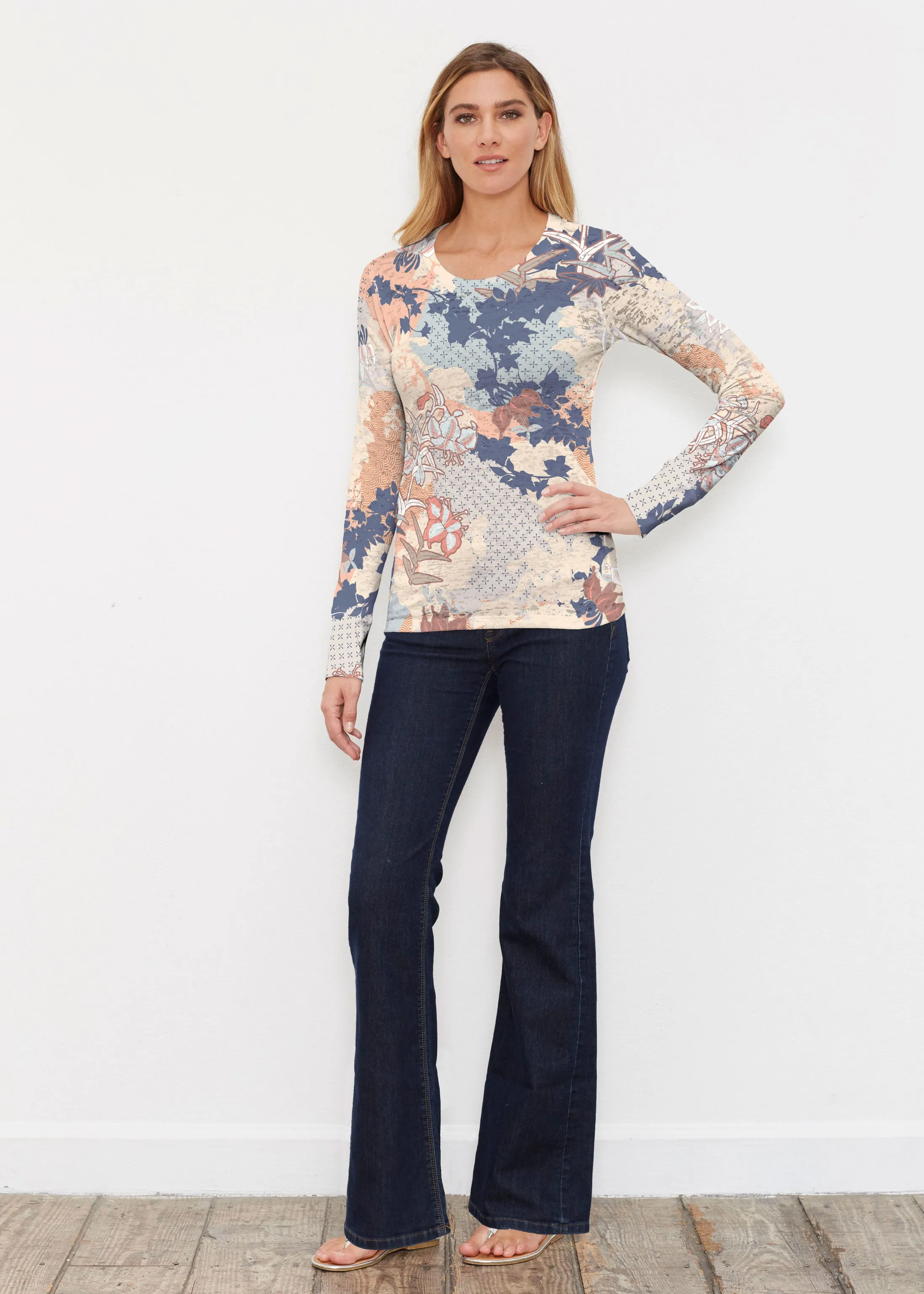 Oriental Floral (7868) ~ Thermal Long Sleeve Crew Shirt