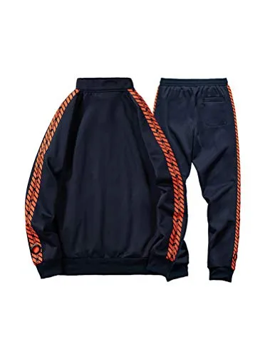 PASOK Men's Casual Tracksuit Set Full Zip 2 Pieces Jogging Athletic Sweat Suits Style 1 Blue XL