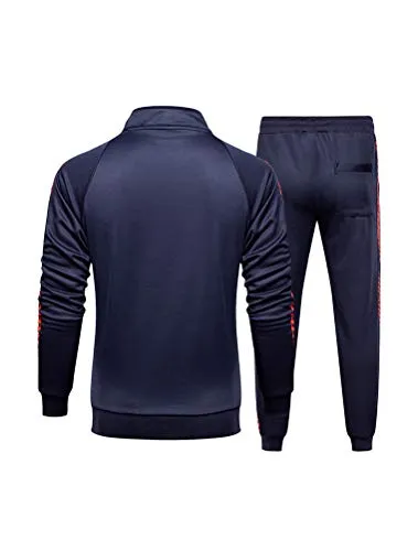 PASOK Men's Casual Tracksuit Set Full Zip 2 Pieces Jogging Athletic Sweat Suits Style 1 Blue XL