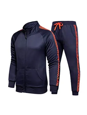 PASOK Men's Casual Tracksuit Set Full Zip 2 Pieces Jogging Athletic Sweat Suits Style 1 Blue XL