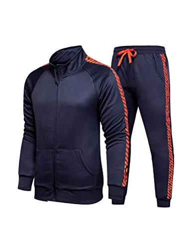 PASOK Men's Casual Tracksuit Set Full Zip 2 Pieces Jogging Athletic Sweat Suits Style 1 Blue XL