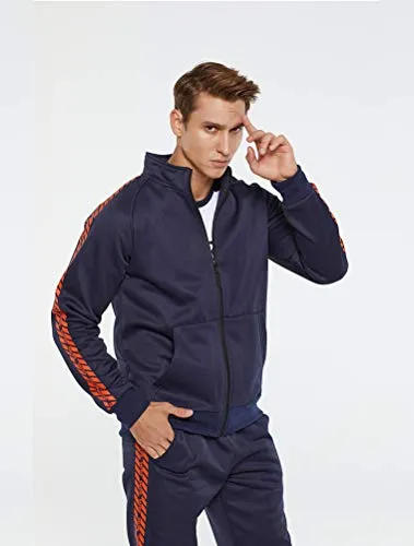 PASOK Men's Casual Tracksuit Set Full Zip 2 Pieces Jogging Athletic Sweat Suits Style 1 Blue XL